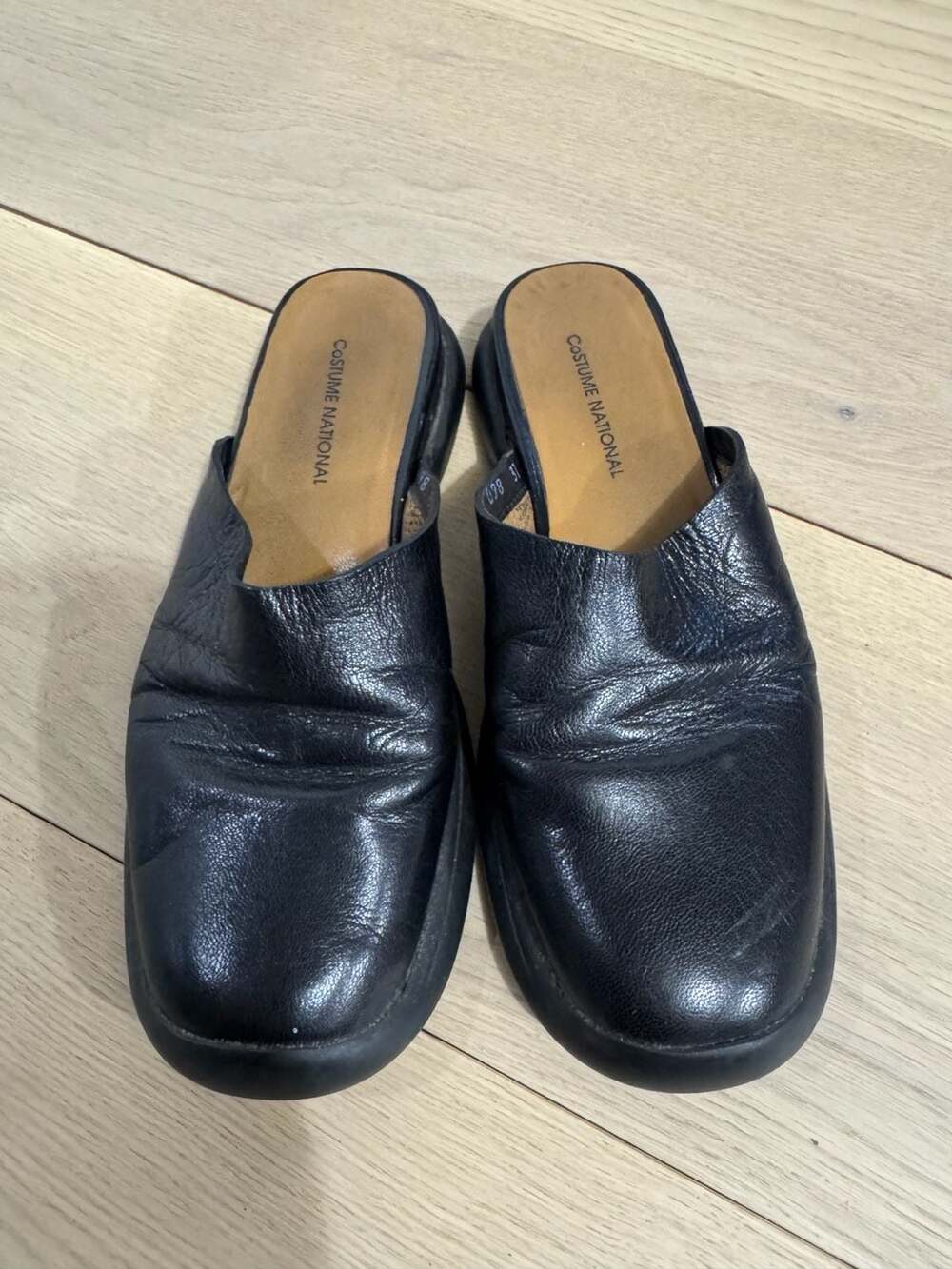 Costume National Women's Black Leather Slip-On Mules Clogs